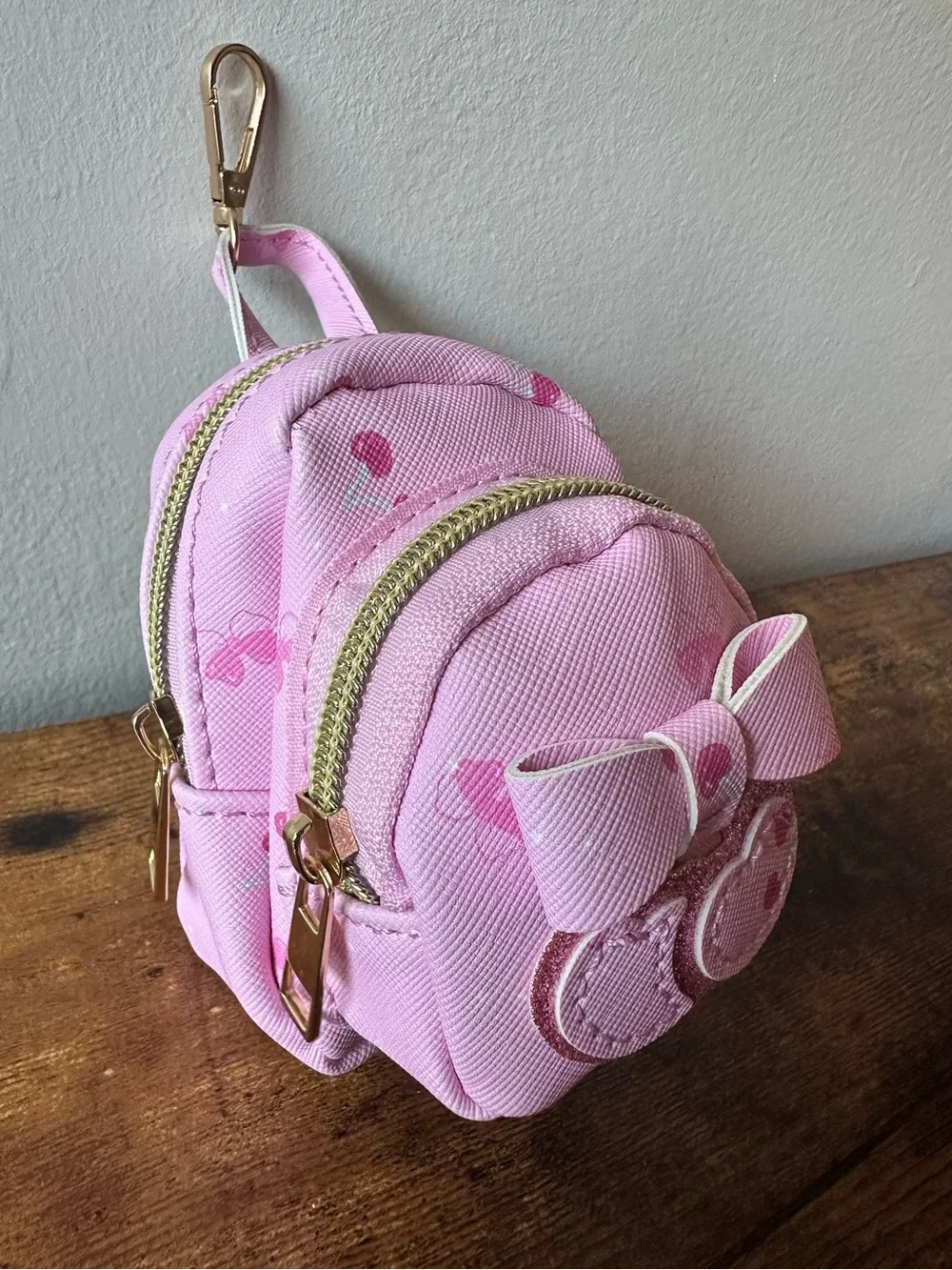 Pink Mini Backpack Coin Purse Bag Charm Keychain with Bow & Cherries NWOT